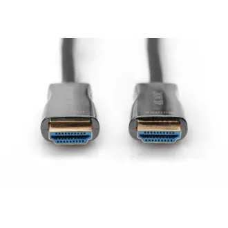 Cablu de conectare Digitus HDMI AOC cu fibră hibridă, tip AM/M, 15 m, UHD 4K@60 Hz, CE, auriu, alb