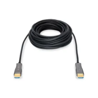 Cablu de conectare Digitus HDMI AOC cu fibră hibridă, tip AM/M, 10 m, UHD 4K@60 Hz, CE, auriu, alb
