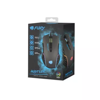 Mouse de gaming Fury Hustler, gaming, 6400DPI, USB, optic, cu fir, RGB, 7 butoane, lungime cablu 1.6m, negru