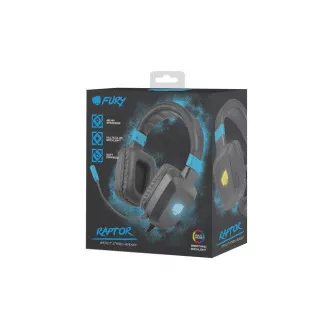 Cască de jocuri Fury Raptor cu microfon, cu fir, RGB, USB, jack 3,5 mm, lungime cablu 2 m, negru