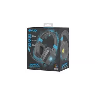 Cască de jocuri Fury Raptor cu microfon, cu fir, RGB, USB, jack 3,5 mm, lungime cablu 2 m, negru
