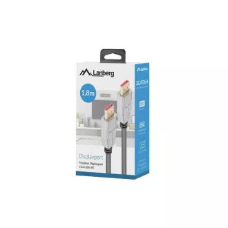 Cablu de conectare LANBERG DisplayPort 1.4 M/M, 8K@60Hz, 5K@120Hz, lungime 1,8 m, negru, cu zăvor, conectori placați cu aur