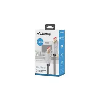Cablu de conectare LANBERG DisplayPort 1.4 M/M, 8K@60Hz, 5K@120Hz, lungime 1,8 m, negru, cu zăvor, conectori placați cu aur