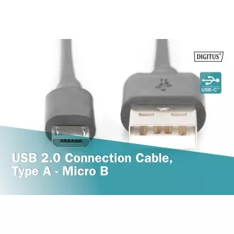 Cablu USB 2.0 Digitus USB A tată la USB micro B tată, 2x ecranat, Cupru, 1m