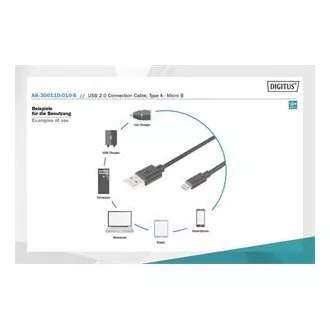 Cablu USB 2.0 Digitus USB A tată la USB micro B tată, 2x ecranat, Cupru, 1m
