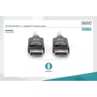 Cablu de conectare Digitus DisplayPort 1.2, DP M/M, 2,0 m, cu zăvor, Ultra HD 4K, negru