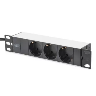 PDU Digitus 1U din aluminiu, 254 mm (10") cu montare în rack 3x prize de siguranță, 16A, 4000W, 250VAC 50/60Hz PDU Digitus 1U din aluminiu, 254 mm (10") cu montare în rack 3x prize de siguranță, 16A, 4000W, 250VAC 50/60Hz