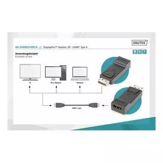 Adaptor Digitus DisplayPort, Displayport mascul -> HDMI A mamă