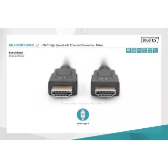Cablu de conectare HDMI Digitus High Speed, tip AM/M, 3,0 m, Ultra HD 60p, auriu, alb Cablu de conectare HDMI Digitus High Speed, tip AM/M, 3,0 m, Ultra HD 60p, auriu, alb