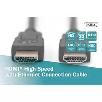 Cablu de conectare HDMI Digitus High Speed, tip AM/M, 3,0 m, Ultra HD 60p, auriu, alb Cablu de conectare HDMI Digitus High Speed, tip AM/M, 3,0 m, Ultra HD 60p, auriu, alb