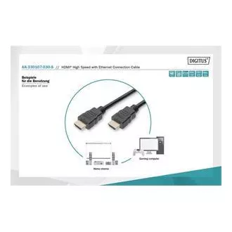 Cablu de conectare HDMI Digitus High Speed, tip AM/M, 3,0 m, Ultra HD 60p, auriu, alb Cablu de conectare HDMI Digitus High Speed, tip AM/M, 3,0 m, Ultra HD 60p, auriu, alb