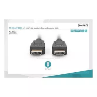 Cablu de conectare HDMI Digitus High Speed, tip AM/M, 3,0 m, Ultra HD 60p, auriu, alb Cablu de conectare HDMI Digitus High Speed, tip AM/M, 3,0 m, Ultra HD 60p, auriu, alb