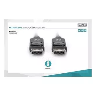 Cablu de conectare Digitus DisplayPort 1.2, DP M/M, 3,0 m, cu zăvor, Ultra HD 4K, negru Cablu de conectare Digitus DisplayPort 1.2, DP M/M, 3,0 m, cu zăvor, Ultra HD 4K, negru