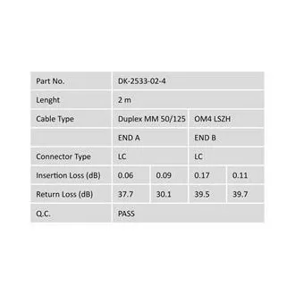Cordon de corecție cu fibră optică DIGITUS, LC la LC, multimod OM4 - 50/125 µ, lungime duplex 2m