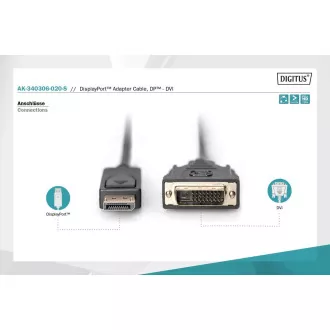 Cablu de conectare Digitus DisplayPort, DP/M-DVI (24+1)/M 2,0 m