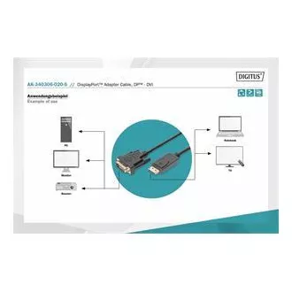 Cablu de conectare Digitus DisplayPort, DP/M-DVI (24+1)/M 2,0 m