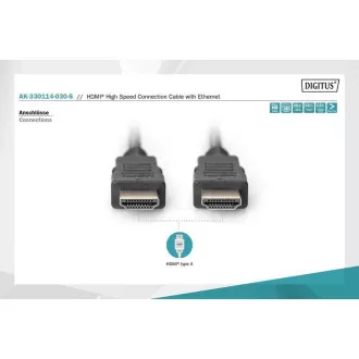 Cablu de conexiune Digitus HDMI High Speed + Ethernet, 2x ecranat, 3m