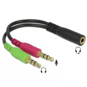 Adaptor Delock mufă stereo 3,5 mm 4 pini mamă > 2 x mufă stereo 3,5 mm 3 pini