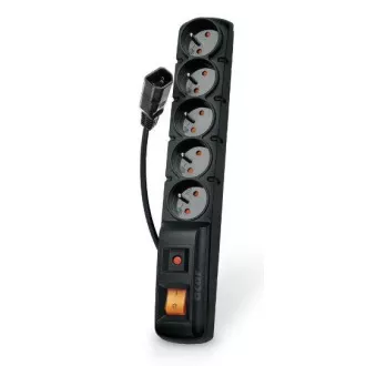 Cablu Acar F5 IEC 1,5 m, 5 prize, protecție la supratensiune, C14 pentru UPS, negru
