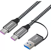 Cablu PremiumCord USB-C (USB 3.2 GEN 2, 5A, 100W, 20Gbit/s) împletitură din bumbac, 2m