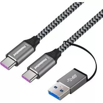 Cablu PremiumCord USB-C (USB 3.2 GEN 2, 5A, 100W, 20Gbit/s) împletitură din bumbac, 2m