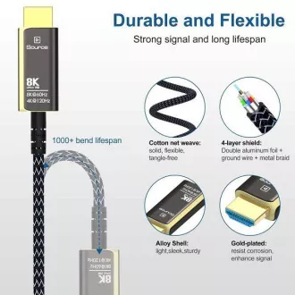 Cablu de fibră optică PremiumCord Ultra High Speed HDMI 2.1 8K@60Hz, placat cu aur 25m