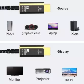 Cablu de fibră optică PremiumCord Ultra High Speed HDMI 2.1 8K@60Hz, placat cu aur 30m