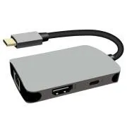 PremiumCord USB-C la HDMI + adaptor RJ45 + PD, carcasa din aluminiu