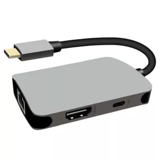 PremiumCord USB-C la HDMI + adaptor RJ45 + PD, carcasa din aluminiu