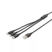 Cablu de încărcare USB, 3 în 1, USB A - Lightning+micro B+Type-C 1m, cablu, bumbac, CE, alb