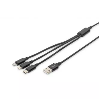 Cablu de încărcare USB, 3 în 1, USB A - Lightning+micro B+Type-C 1m, cablu, bumbac, CE, alb