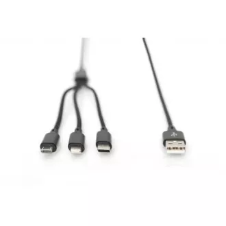 Cablu de încărcare USB, 3 în 1, USB A - Lightning+micro B+Type-C 1m, cablu, bumbac, CE, alb