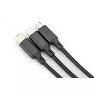 Cablu de încărcare USB, 3 în 1, USB A - Lightning+micro B+Type-C 1m, cablu, bumbac, CE, alb