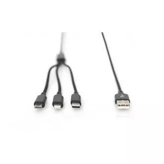 Cablu de încărcare USB, 3 în 1, USB A - Lightning+micro B+Type-C 1m, cablu, bumbac, CE, alb