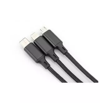 Cablu de încărcare USB, 3 în 1, USB A - Lightning+micro B+Type-C 1m, cablu, bumbac, CE, alb