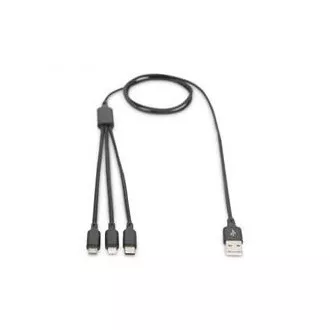 Cablu de încărcare USB, 3 în 1, USB A - Lightning+micro B+Type-C 1m, cablu, bumbac, CE, alb