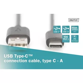 Cablu de conectare Digitus USB C la A 1,0 m, 3A, 480 MB, versiunea 2.0
