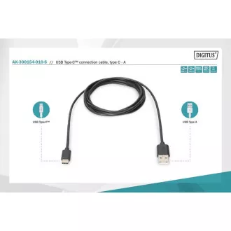 Cablu de conectare Digitus USB C la A 1,0 m, 3A, 480 MB, versiunea 2.0