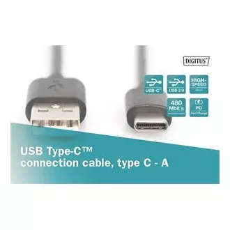 Cablu de conectare Digitus USB C la A 1,0 m, 3A, 480 MB, versiunea 2.0