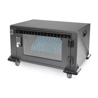 Cărucior de încărcare pentru tablete DIGITUS, 16 baze de încărcare pentru dispozitive de până la 14", încuietoare electrică, negru 384 x 550 x 375 mm
