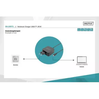 DIGITUS Incarcator laptop USB-C Sursa de alimentare 65W PD3.0