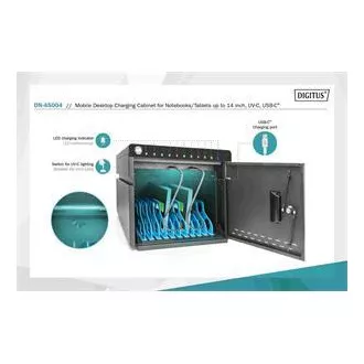 Cutie de încărcare desktop mobil DIGITUS pentru tablete de până la 14 inchi, 10 dispozitive. UV-C, USB-C (până la 20 W per dispozitiv