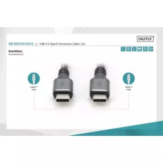 Cablu de conectare DIGITUS USB 4, TypeC la TypeC, AL-Housing PP Braid 4K@60Hz, PD3.0, 20Gbits/s, 3m, bl.