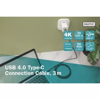 Cablu de conectare DIGITUS USB 4, TypeC la TypeC, AL-Housing PP Braid 4K@60Hz, PD3.0, 20Gbits/s, 3m, bl.