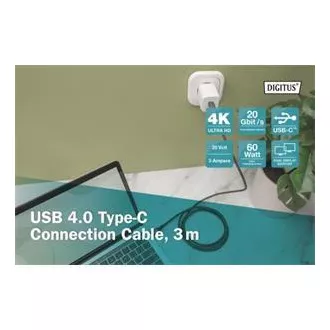 Cablu de conectare DIGITUS USB 4, TypeC la TypeC, AL-Housing PP Braid 4K@60Hz, PD3.0, 20Gbits/s, 3m, bl.