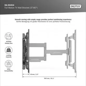 DIGITUS Suport de perete pentru televizor complet mobil 37-80", 60 kg sarcină maximă, VESA: 200x100, 200x200, 300x200, 400x200, 300x300, 400x300