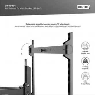 DIGITUS Suport de perete pentru televizor complet mobil 37-80", 60 kg sarcină maximă, VESA: 200x100, 200x200, 300x200, 400x200, 300x300, 400x300