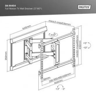 DIGITUS Suport de perete pentru televizor complet mobil 37-80", 60 kg sarcină maximă, VESA: 200x100, 200x200, 300x200, 400x200, 300x300, 400x300