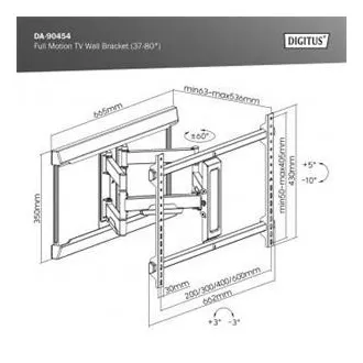 DIGITUS Suport de perete pentru televizor complet mobil 37-80", 60 kg sarcină maximă, VESA: 200x100, 200x200, 300x200, 400x200, 300x300, 400x300