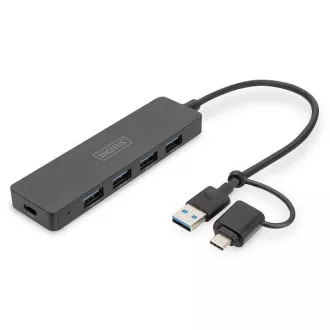 Hub Digitus USB 3.0 cu 4 porturi, linie subțire, cablu de 0,2 m